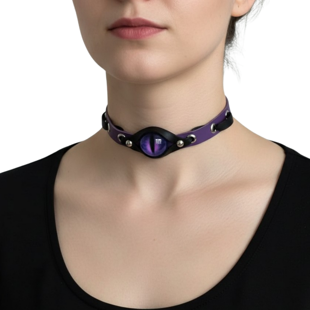 Goth Style Adjustable PU Leather Demon Eye Choker