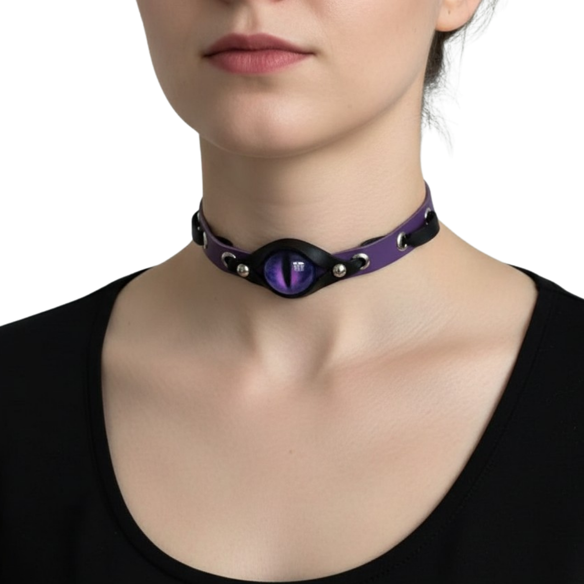Goth Style Adjustable PU Leather Demon Eye Choker