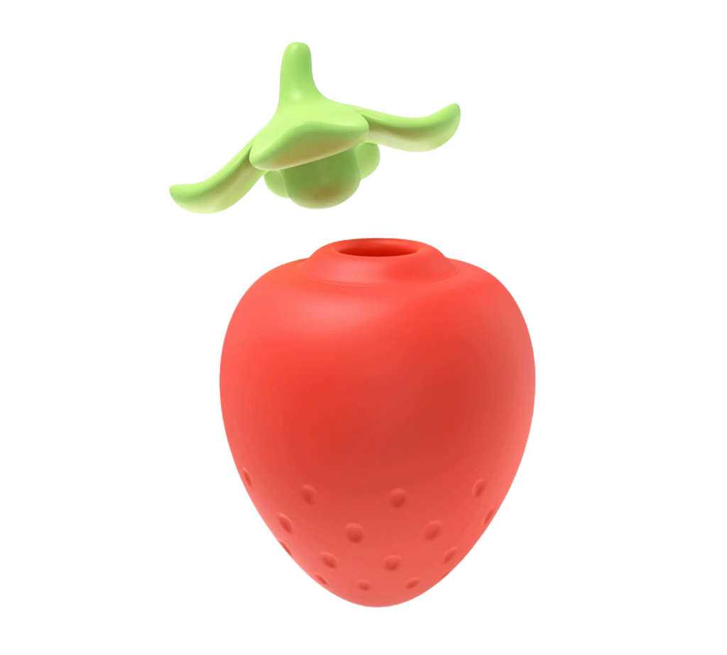 Strawberry-shaped vibrating egg suction device with dust-proof cover, discreet design, IPX7 waterproof
