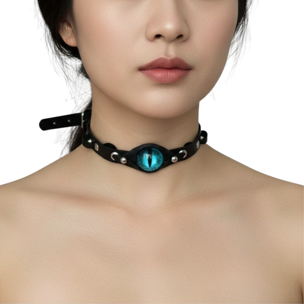 Goth Style Adjustable PU Leather Demon Eye Choker