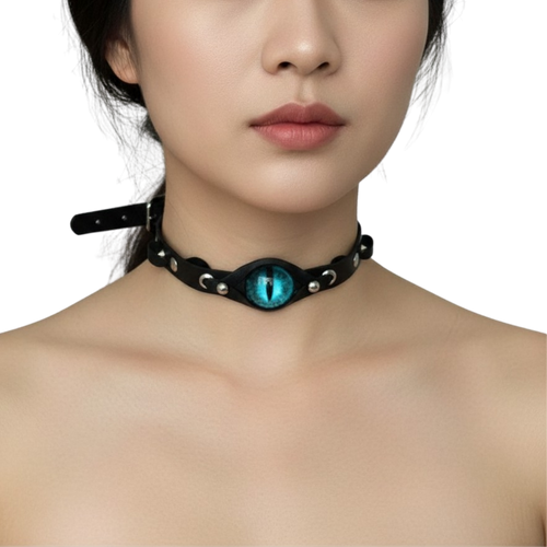 Goth Style Adjustable PU Leather Demon Eye Choker