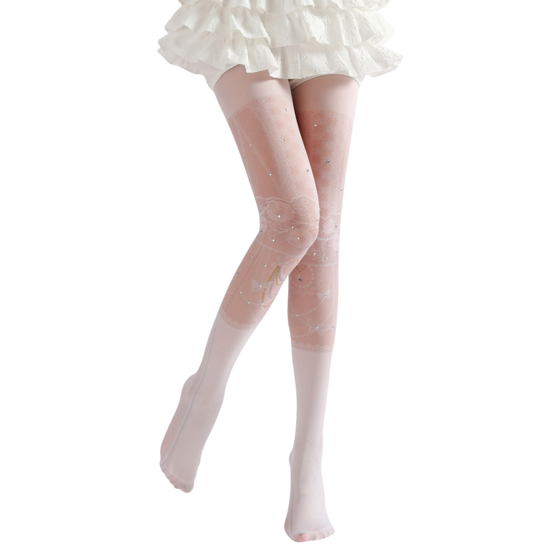 Diamond Lace Print Pantyhose, Rhinestone Stockings, Palace Style Lolita Stockings