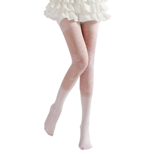 Diamond Lace Print Pantyhose, Rhinestone Stockings, Palace Style Lolita Stockings
