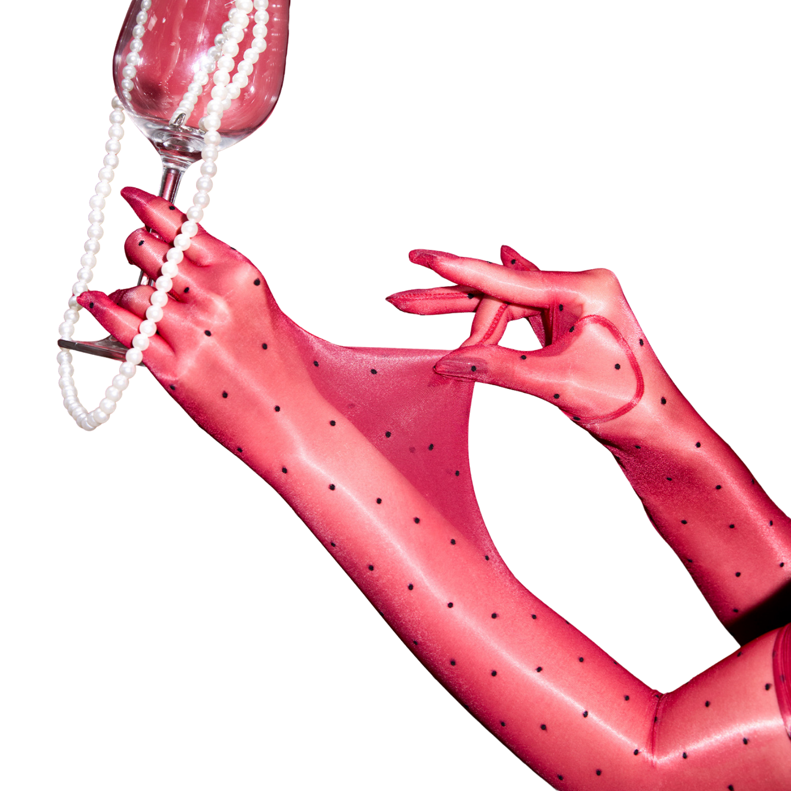 Aurora Glossy Polka Dot Five-Finger Gloves – Ultra-Thin Sheer