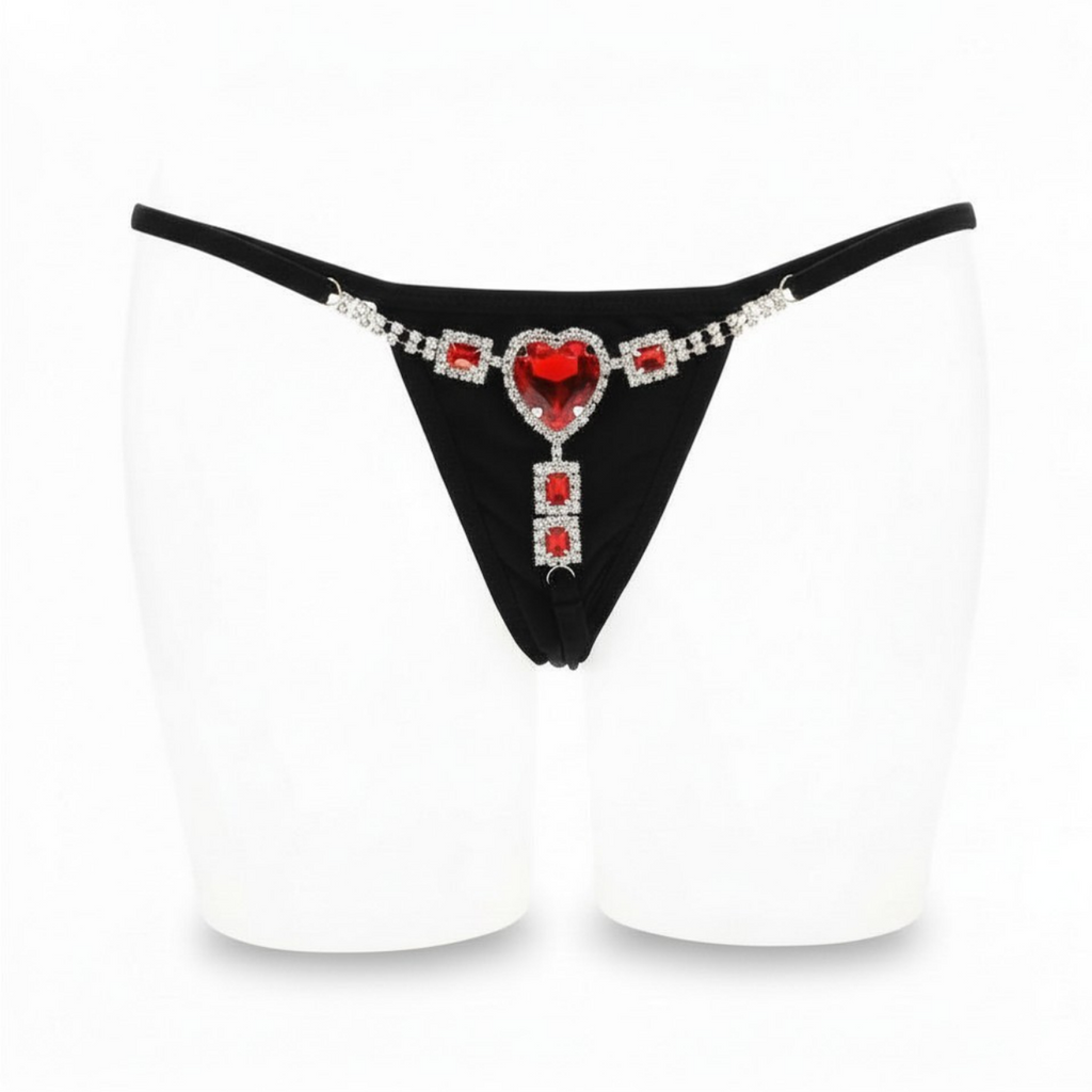 Rhinestone Heart Thong Body Chain – Sparkling Seduction