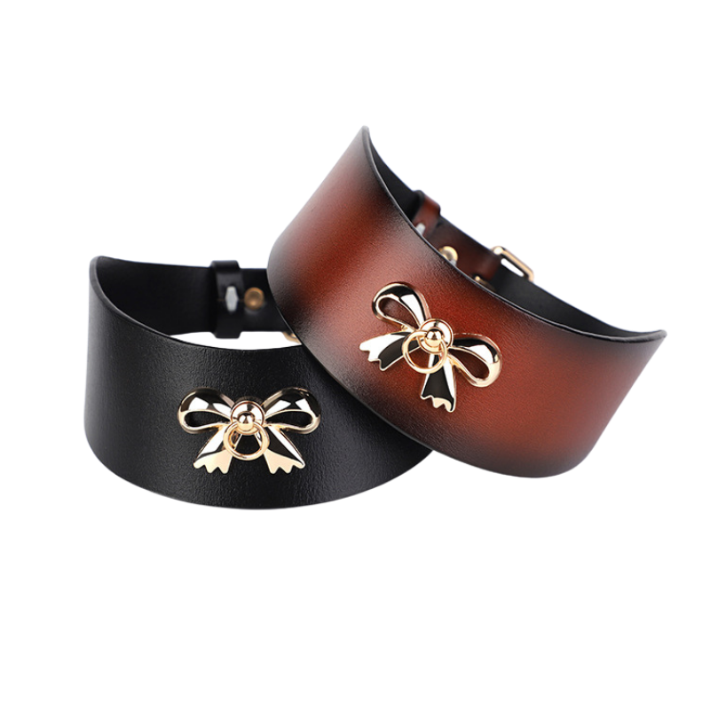High-end genuine leather SM accessory, golden bowknot erotic leash collar, alternative choker