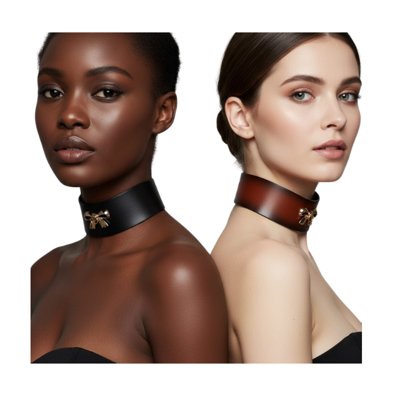 High-end genuine leather SM accessory, golden bowknot erotic leash collar, alternative choker