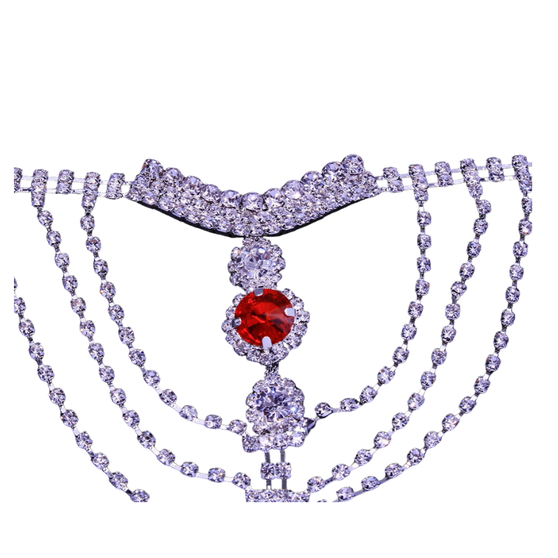 Round ruby bikini body chain, sexy nightclub rhinestone panty chain