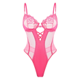 Hot Pink Lace Mesh Teddy Bodysuit