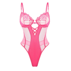 Hot Pink Lace Mesh Teddy Bodysuit
