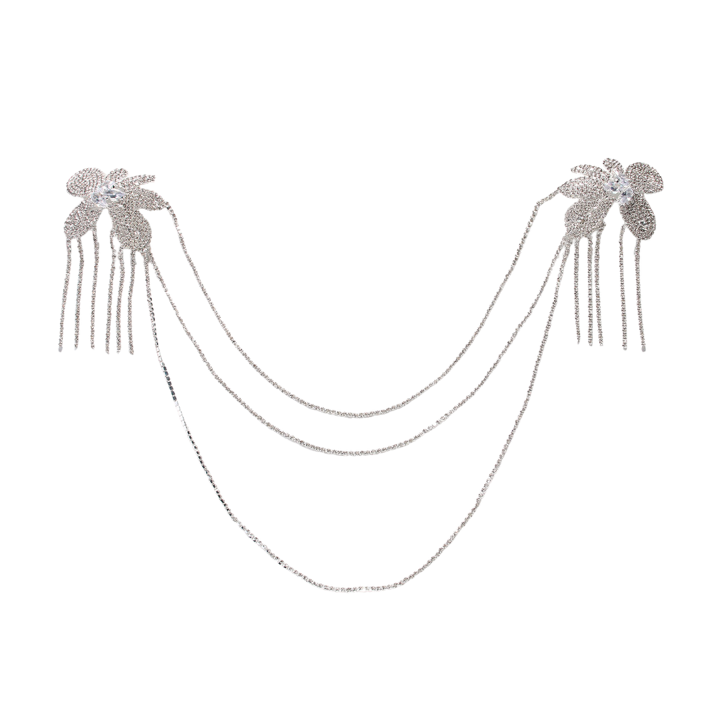 Multi-Layer Floral Tassel Rhinestone Breast Chain – Sparkling Body Jewelry