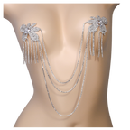 Multi-Layer Floral Tassel Rhinestone Breast Chain – Sparkling Body Jewelry