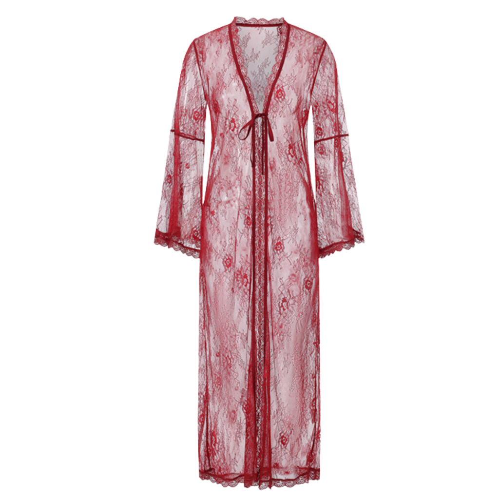 Sheer Lace Deep V Wedding Robe Set – Sexy Bridal Lingerie
