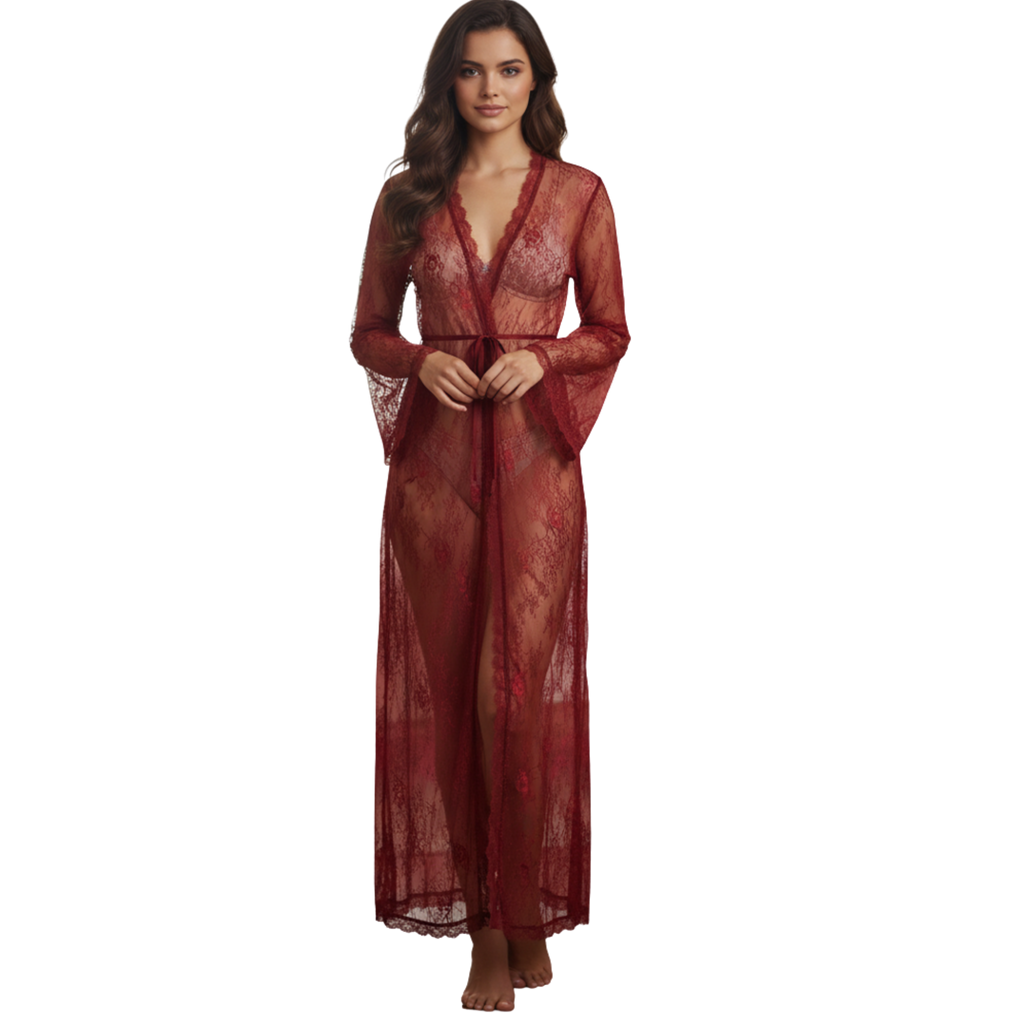 Sheer Lace Deep V Wedding Robe Set – Sexy Bridal Lingerie