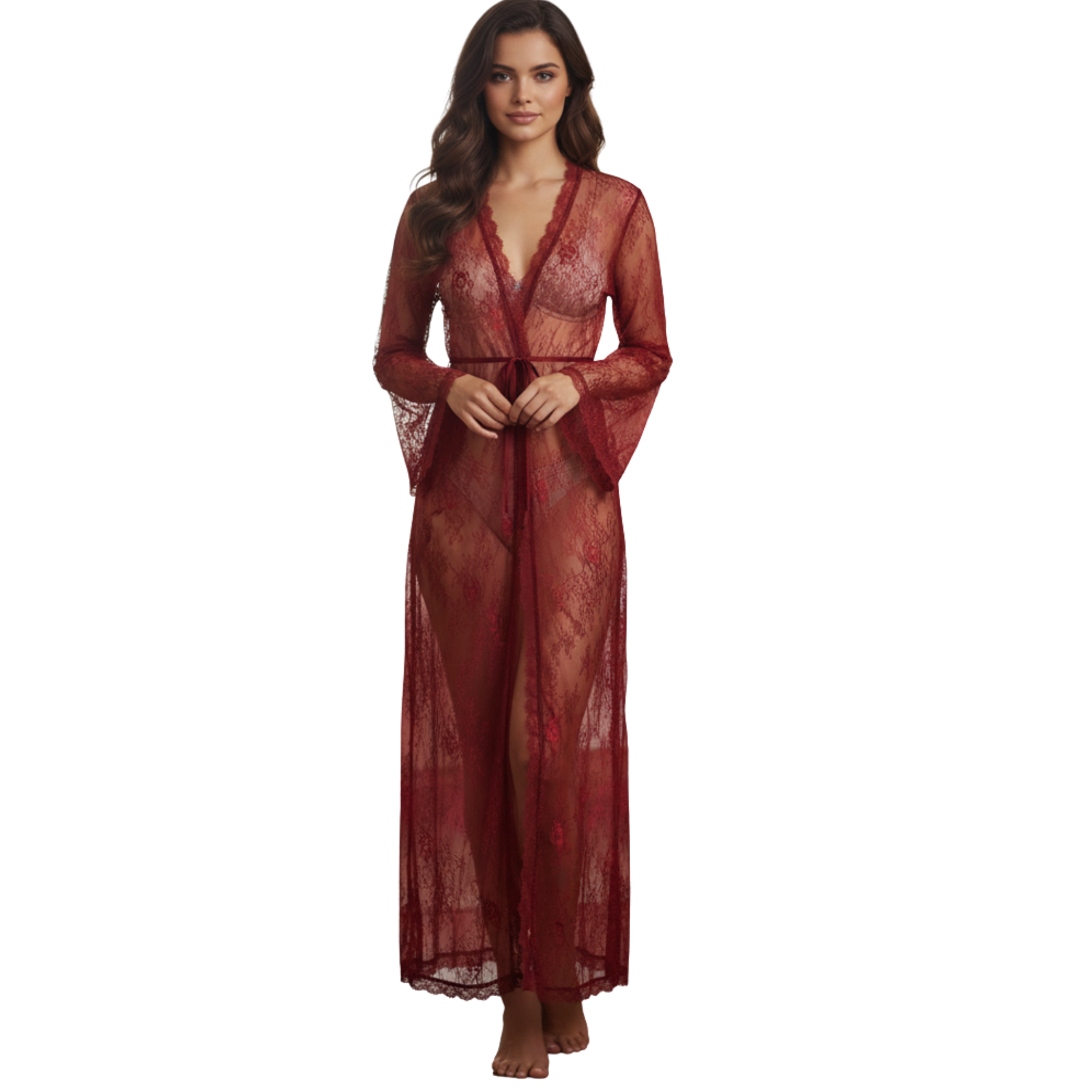 Sheer Lace Deep V Wedding Robe Set – Sexy Bridal Lingerie