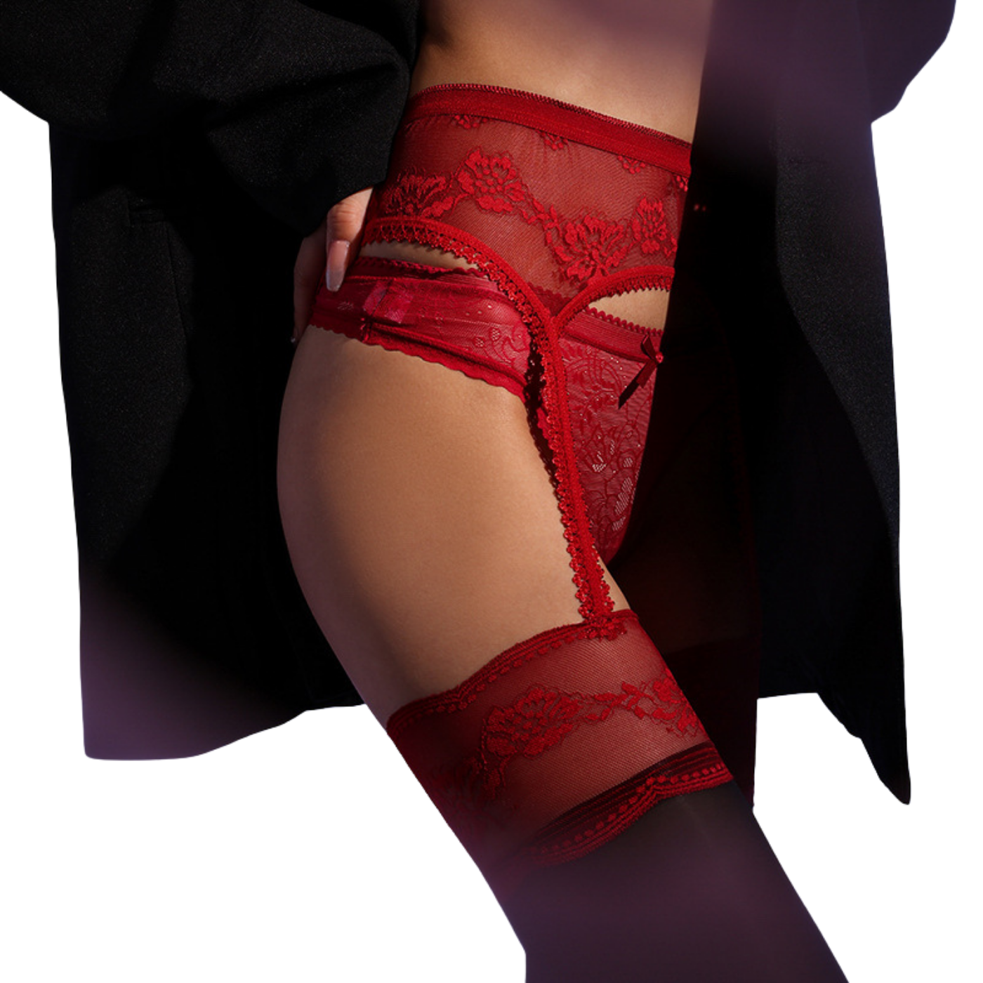 Floral Lace Garter Thigh High Stockings – Plus Size Shiny Sheer