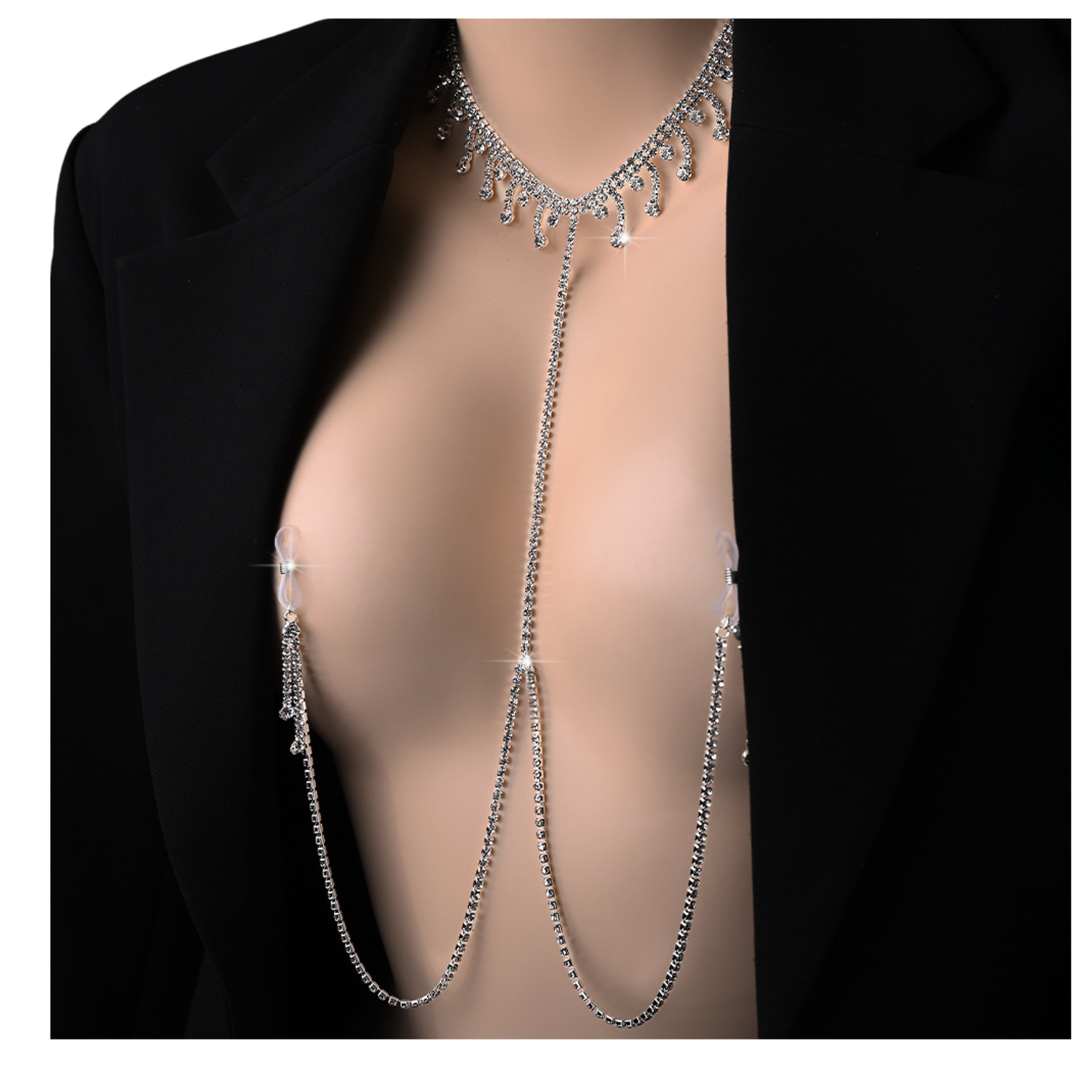 Double Layer Rhinestone Pendant Breast Chain – Sparkling