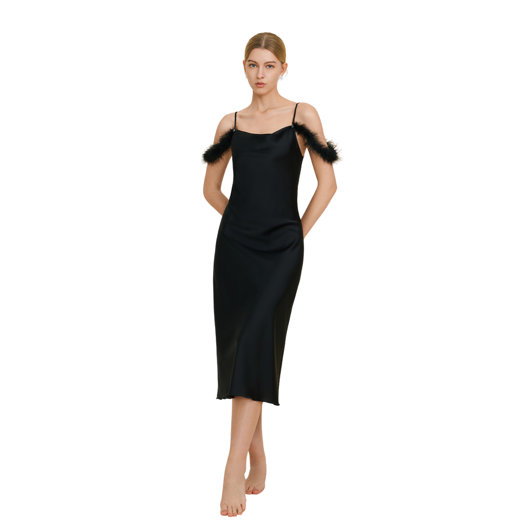 Sexy Feather Off-Shoulder Nightgown - Bridesmaid Gift