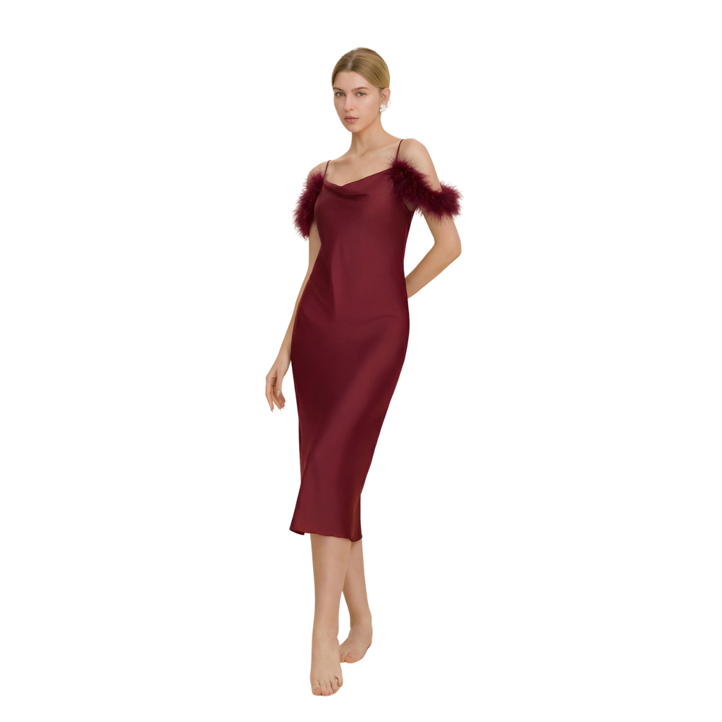 Sexy Feather Off-Shoulder Nightgown - Bridesmaid Gift