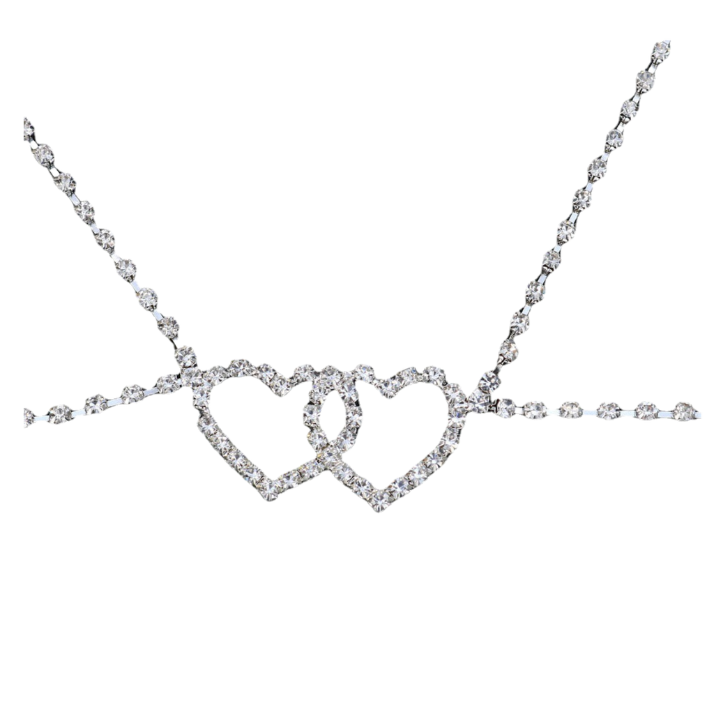 Double Heart Rhinestone Body Chain – Sparkling Halter Neck