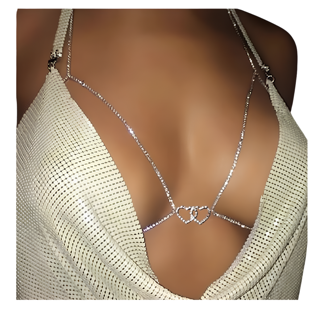 Double Heart Rhinestone Body Chain – Sparkling Halter Neck