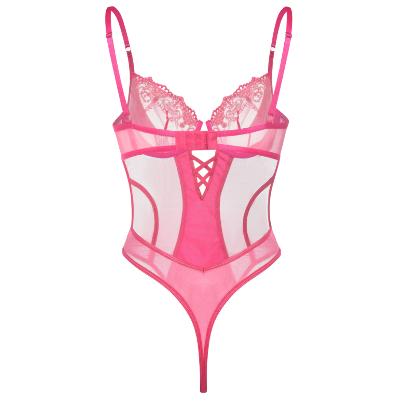 Hot Pink Lace Mesh Teddy Bodysuit
