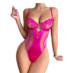 Hot Pink Lace Mesh Teddy Bodysuit