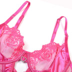 Hot Pink Lace Mesh Teddy Bodysuit