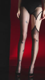 Oriental Butterfly Diamond Chain Garter Seamless Crotch Shiny Aurora Ultra-thin Sexy Black Stockings