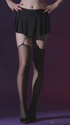 [Diamond Chain] Aurora Ultra-thin Glossy One-piece Garter Stockings, Sexy Over-the-knee Black Silk Long Stockings